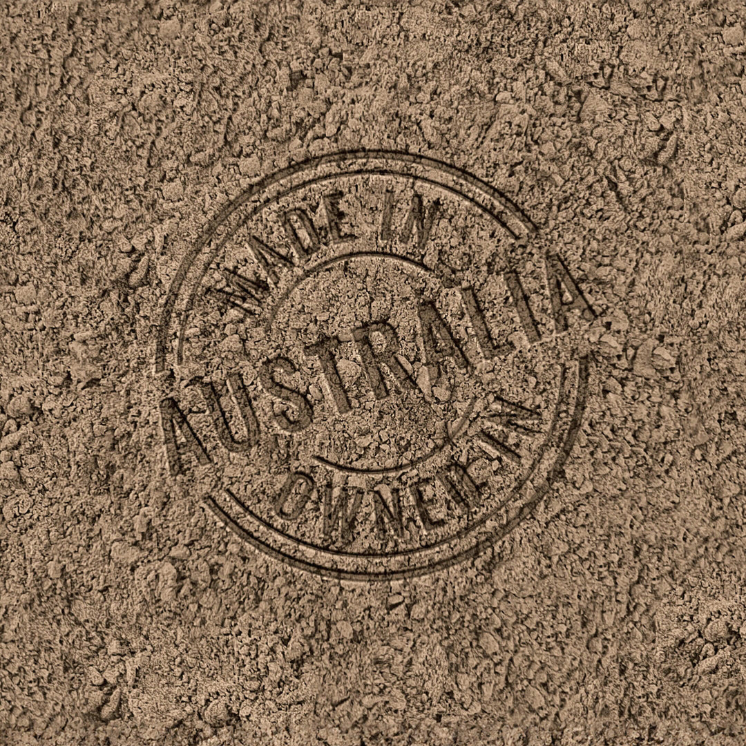 Text 'MADE IN AUSTRALIA' embossed on a textured surface. Created by Pheed.