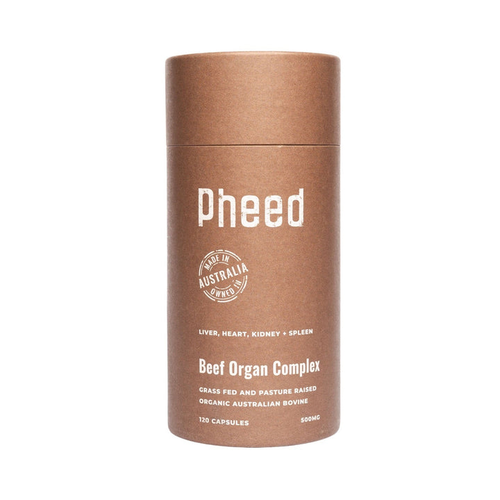 Pheed Beef Organ Complex capsules in a 120-capsule container.