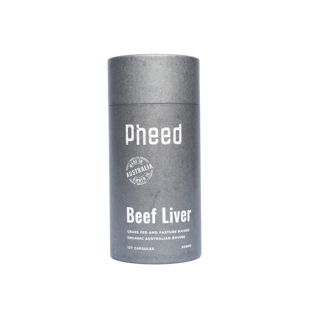 Pheed Beef Liver Capsules 120-capsule bottle on a clean white background.
