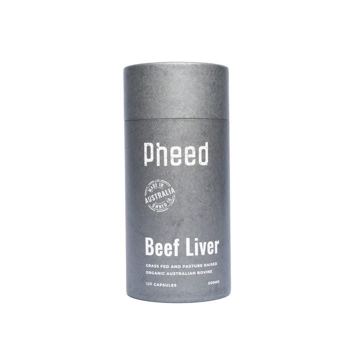 Pheed Beef Liver Capsules 120-capsule bottle on a clean white background.