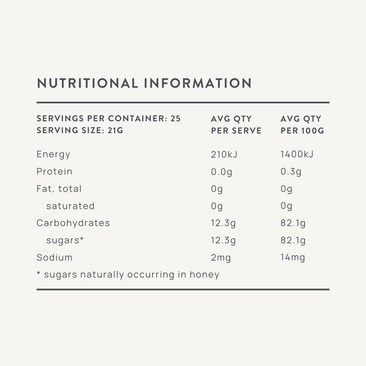 nutritional information organic honey