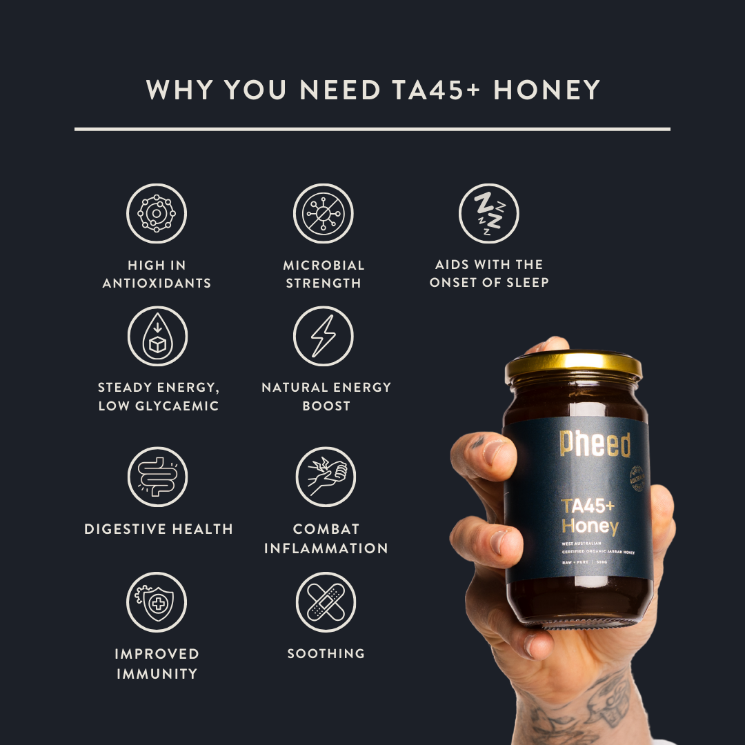 ta45+ jarrah honey benefits antioxidants microbial sleep aid energy boost immunity soothing digestive health