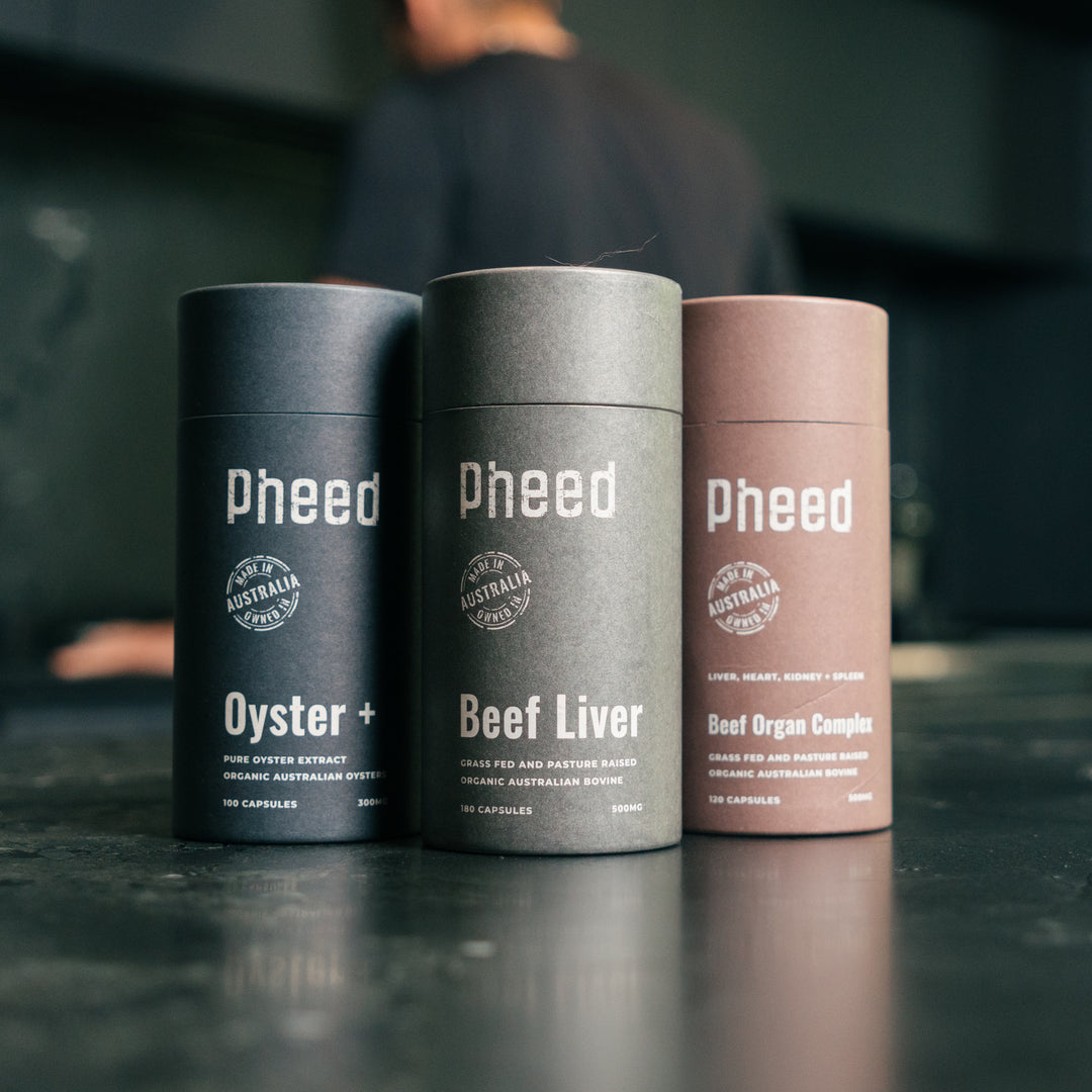 Line up of Pheed products: Oyster +, Beef Liver and Beef Organ Complex